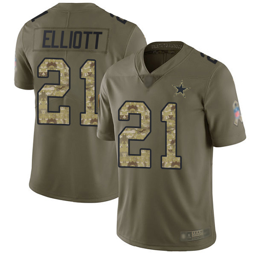 Men Dallas Cowboys Limited Olive Camo Ezekiel Elliott #21 2017 Salute to Service NFL Jersey
